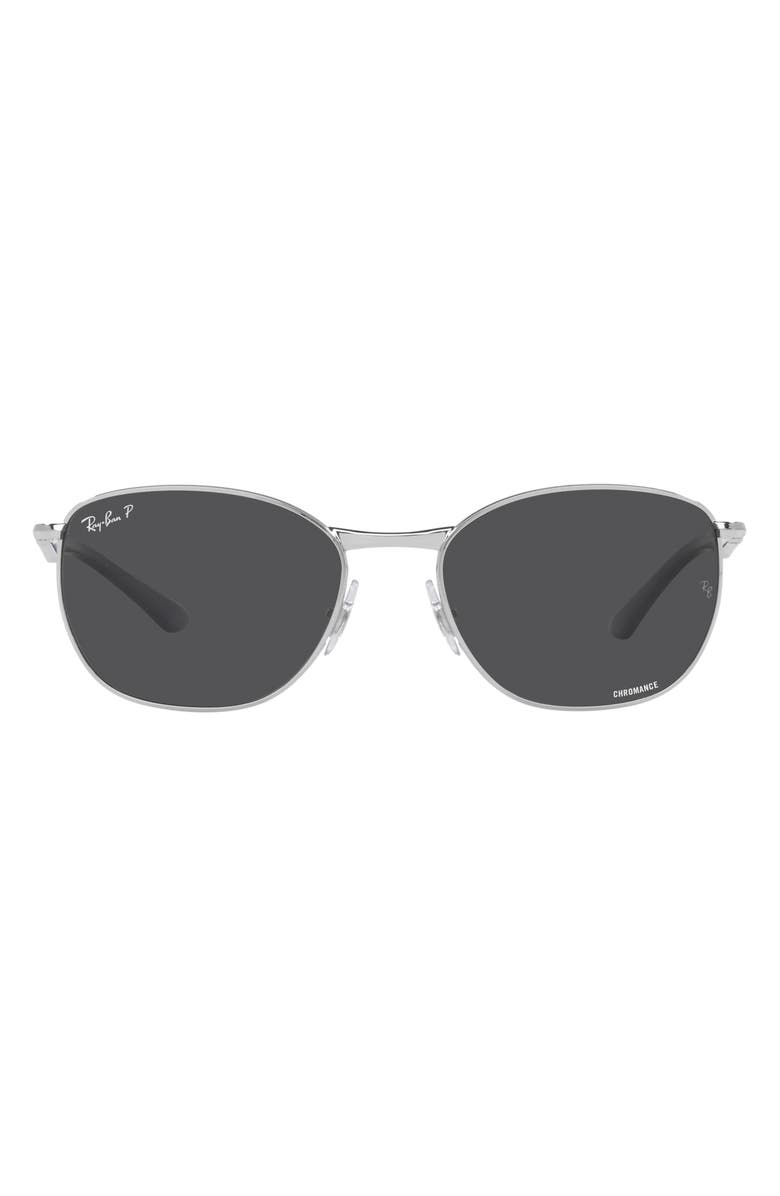 Ray-Ban 57mm Polarized Pillow Sunglasses, Main, color, Silver