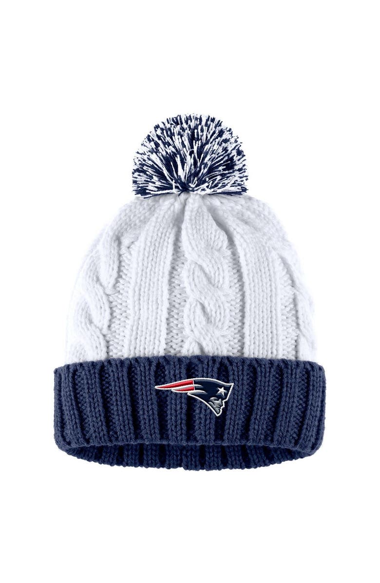 WEAR by Erin Andrews Women's WEAR by Erin Andrews  Navy/White New England Patriots Cable Stripe Cuffed Knit Hat with Pom and Scarf Set, Alternate, color, 
