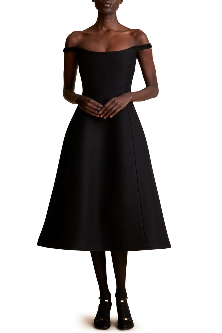 Uma Off the Shoulder Wool Blend Fit & Flare Midi Dress, Main, color, BLACK