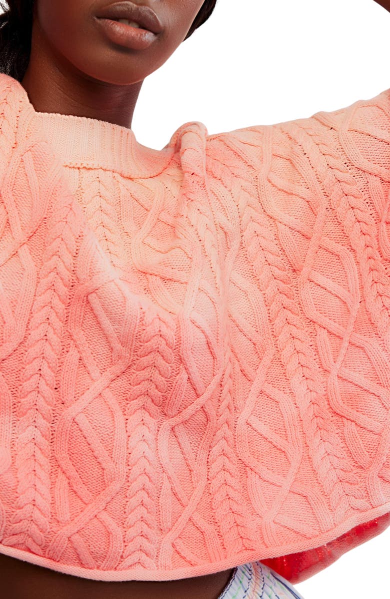 Free People Washed Ashore Cable Stitch Cotton Sweater, Alternate, color, Pink