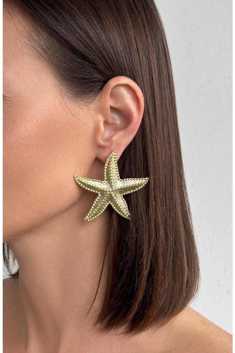 Starfish Drop Earrings, Alternate, color, GOLD