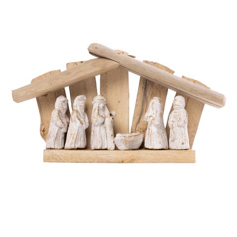 Driftwood Nativity Set White Wash Wooden Figurines Christmas Decor