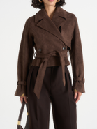 Manière De Voir Poppy Belted Cropped Suede Trench Jacket