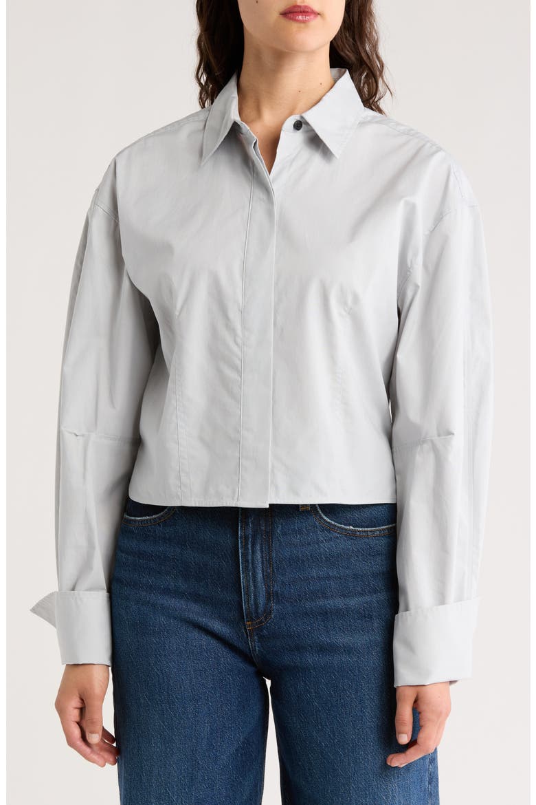 Becca Crop Poplin Button-Up Shirt, Main, color, STORM