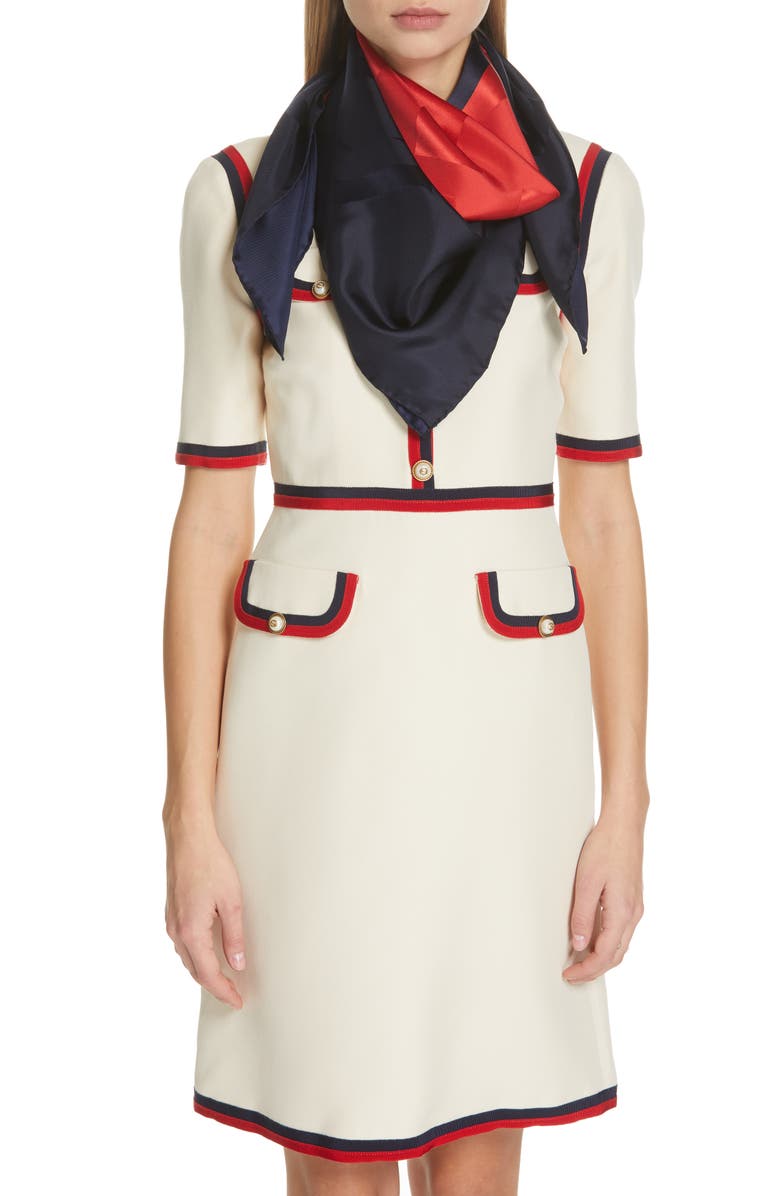 Gucci Web Print Logo Jacquard Silk Twill Scarf, Alternate, color, 