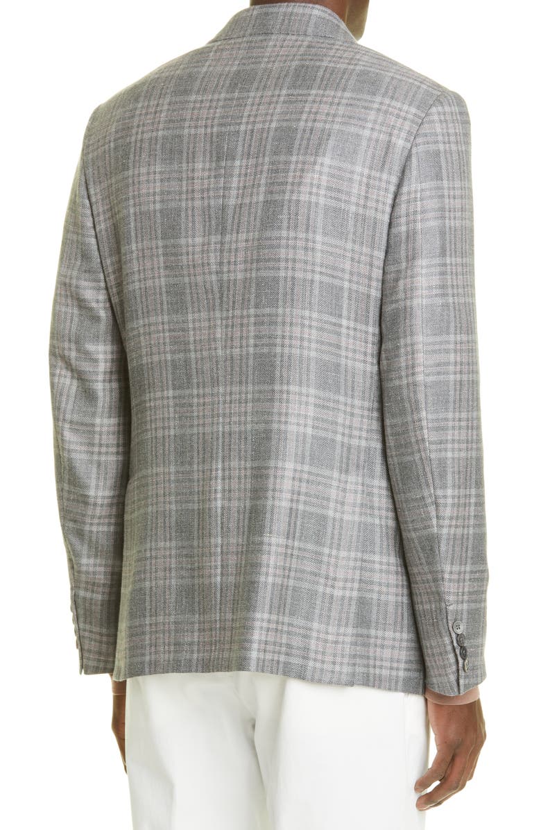 ZEGNA Prince of Wales Easy Fit Cashmere, Silk & Hemp Blazer, Alternate, color, 