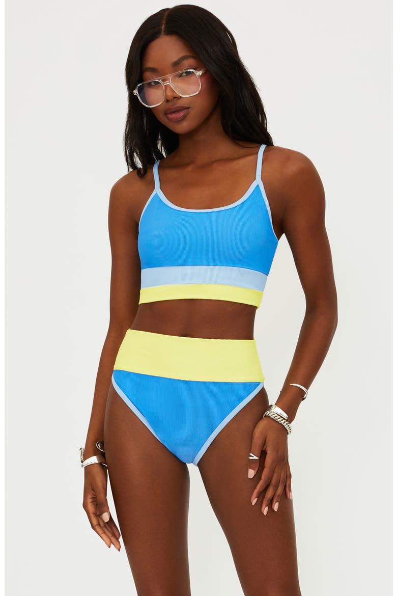 Emmy Colorblock High Waist Bikini Bottoms, Alternate, color, MARINA BLU