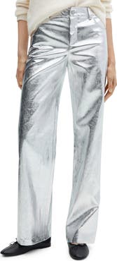 MANGO Metalllic Wide Leg Pants