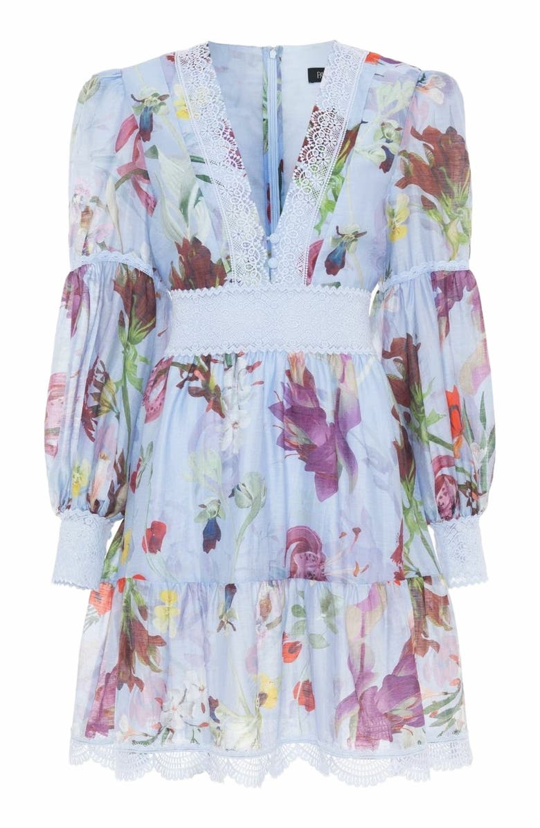 PatBO Lily Flower Long Sleeve Plunge Mini Dress, Alternate, color, 