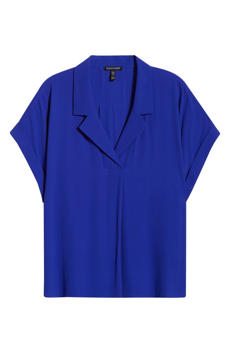Eileen Fisher Roll Cuff Woven Silk Shirt, Alternate, color, Royal