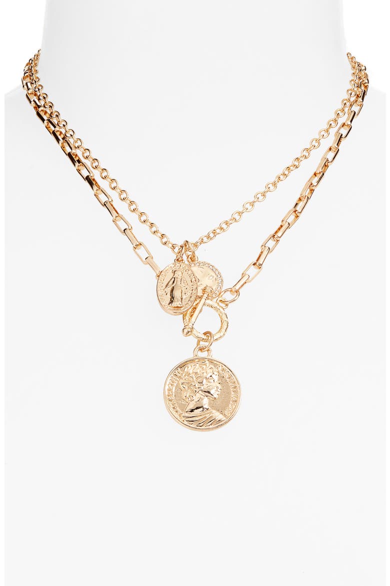 Layered Chain Medallion Necklace, Alternate, color, CLEAR- GOLD