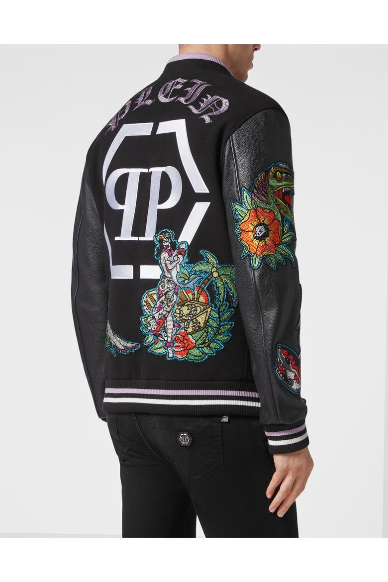 Leather College Bomber Hawaii Men, Alternate, color, black