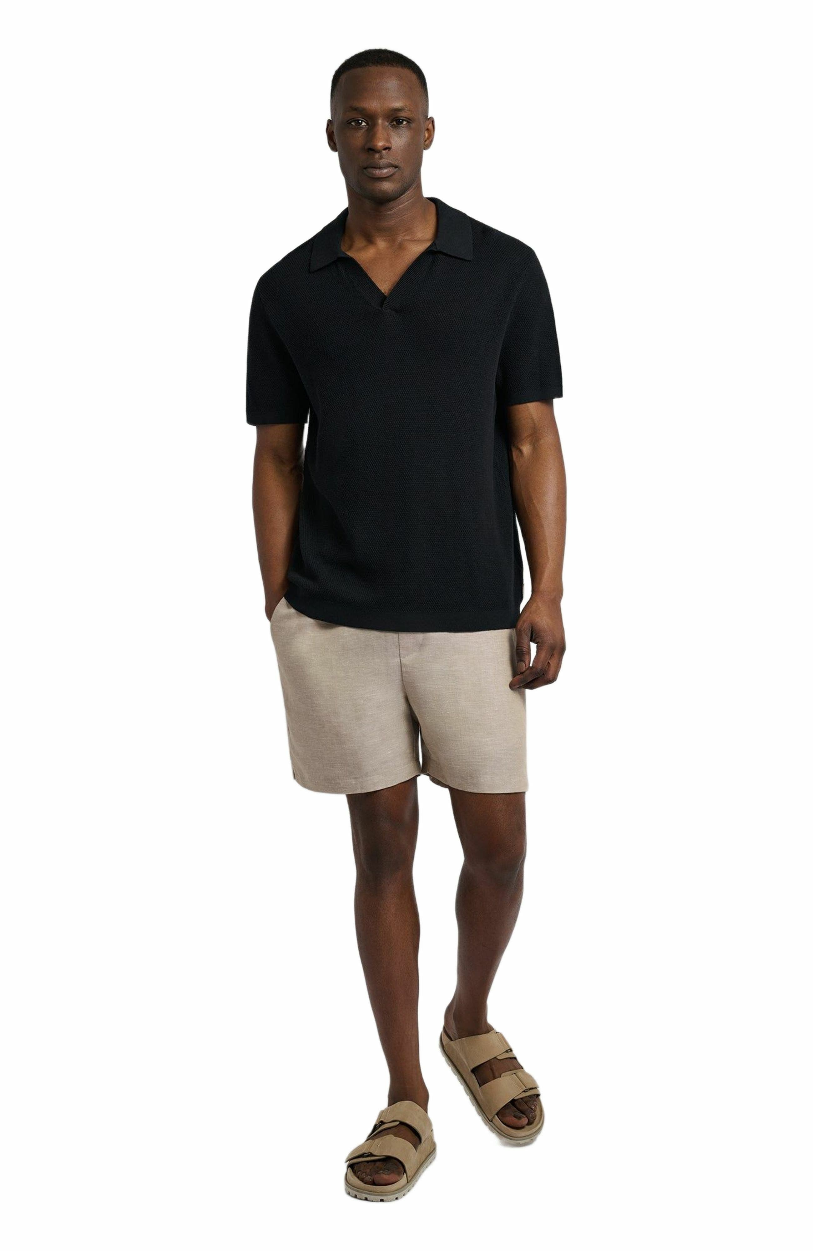 Cotton Textured Johnny Collar Polo