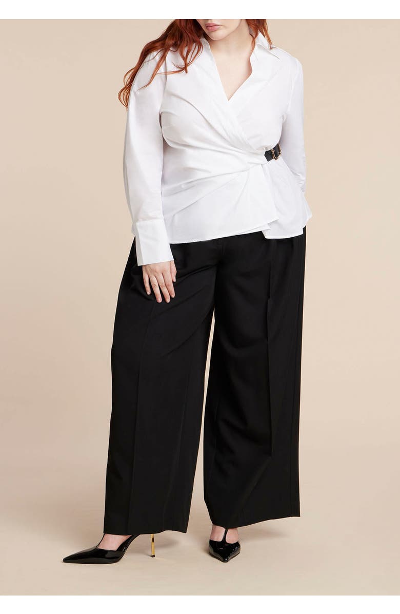 ELOQUII Belted Button Up Shirt, Alternate, color, Optic White