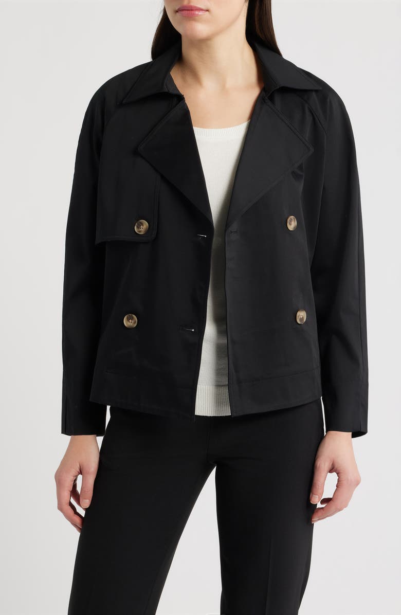 AK ANNE KLEIN Short Double Breasted Cotton Blend Trench Coat, Main, color, Anne Black