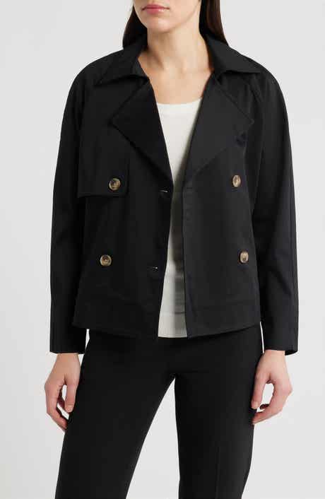 Short Double Breasted Cotton Blend Trench Coat