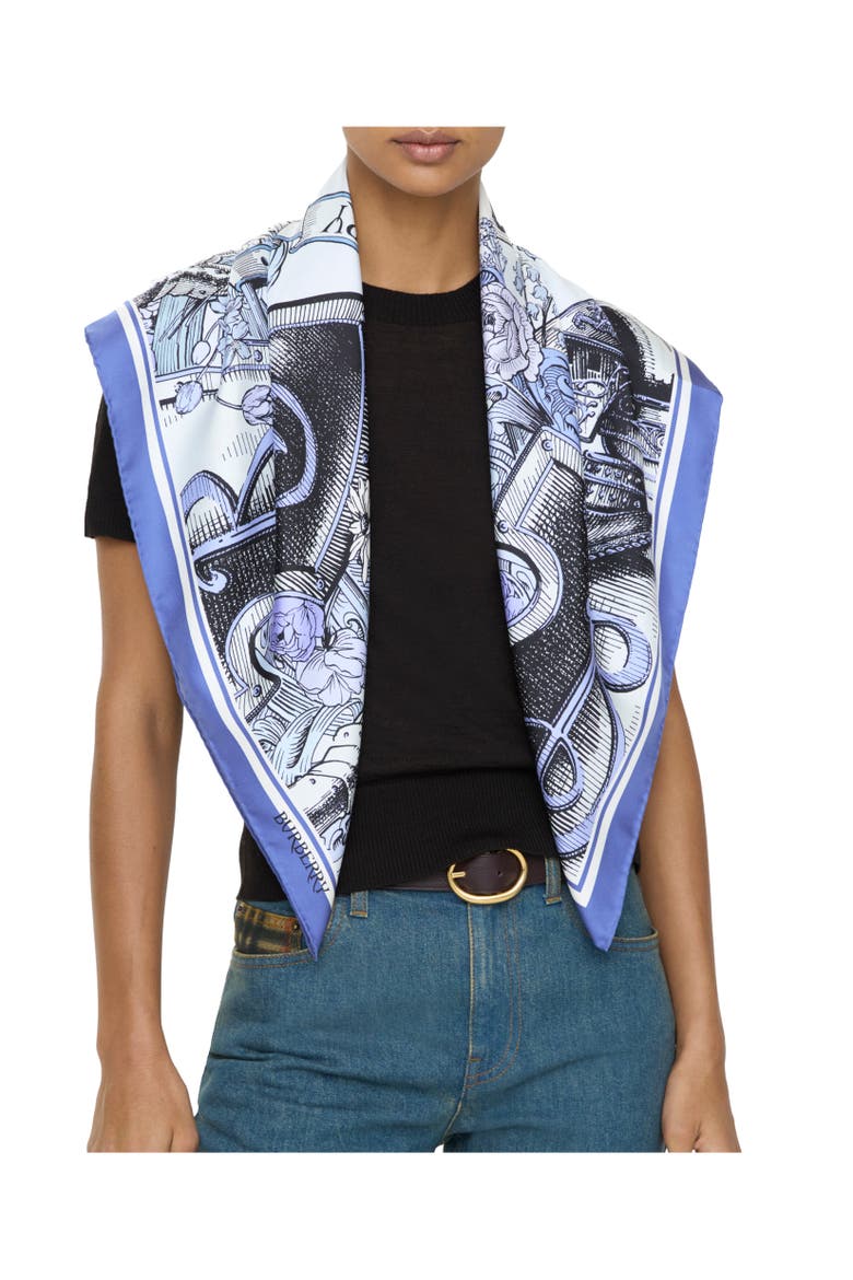 Etched Knight Silk Scarf, Alternate, color, Cornflower blue