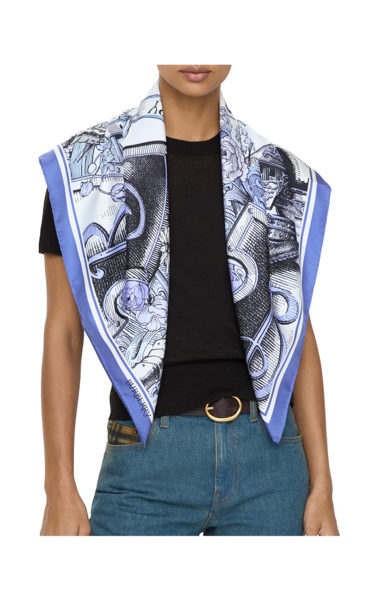 Burberry Etched Knight Silk Scarf, Alternate, color, Cornflower Blue