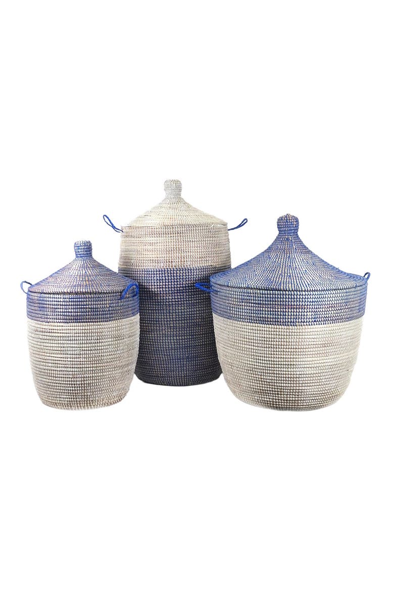 Dou Lid Storage Basket Two-Tone Low Storage, Alternate, color, Navy and White