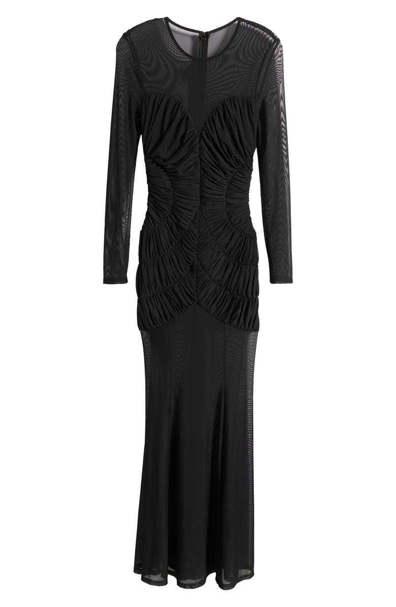 MISHA COLLECTION Talitha Smocked Mesh Long Sleeve Gown, Alternate, color, Black