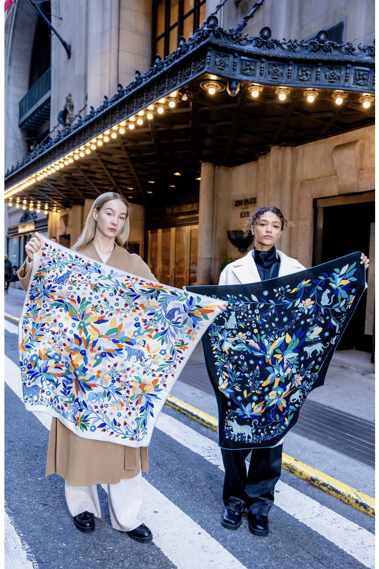 Double Sided Wool Silk Scarf Of Day Jungle Reverie, Alternate, color, Blue