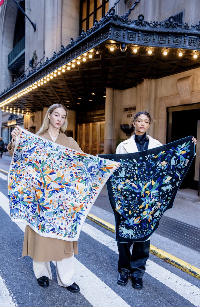 Jessie Zhao New York Double Sided Wool Silk Scarf Of Day Jungle Reverie, Alternate, color, Blue