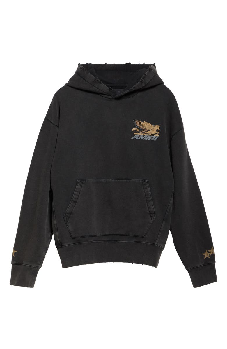 AMIRI Pegasus Distressed Cotton Graphic Hoodie, Alternate, color, Black