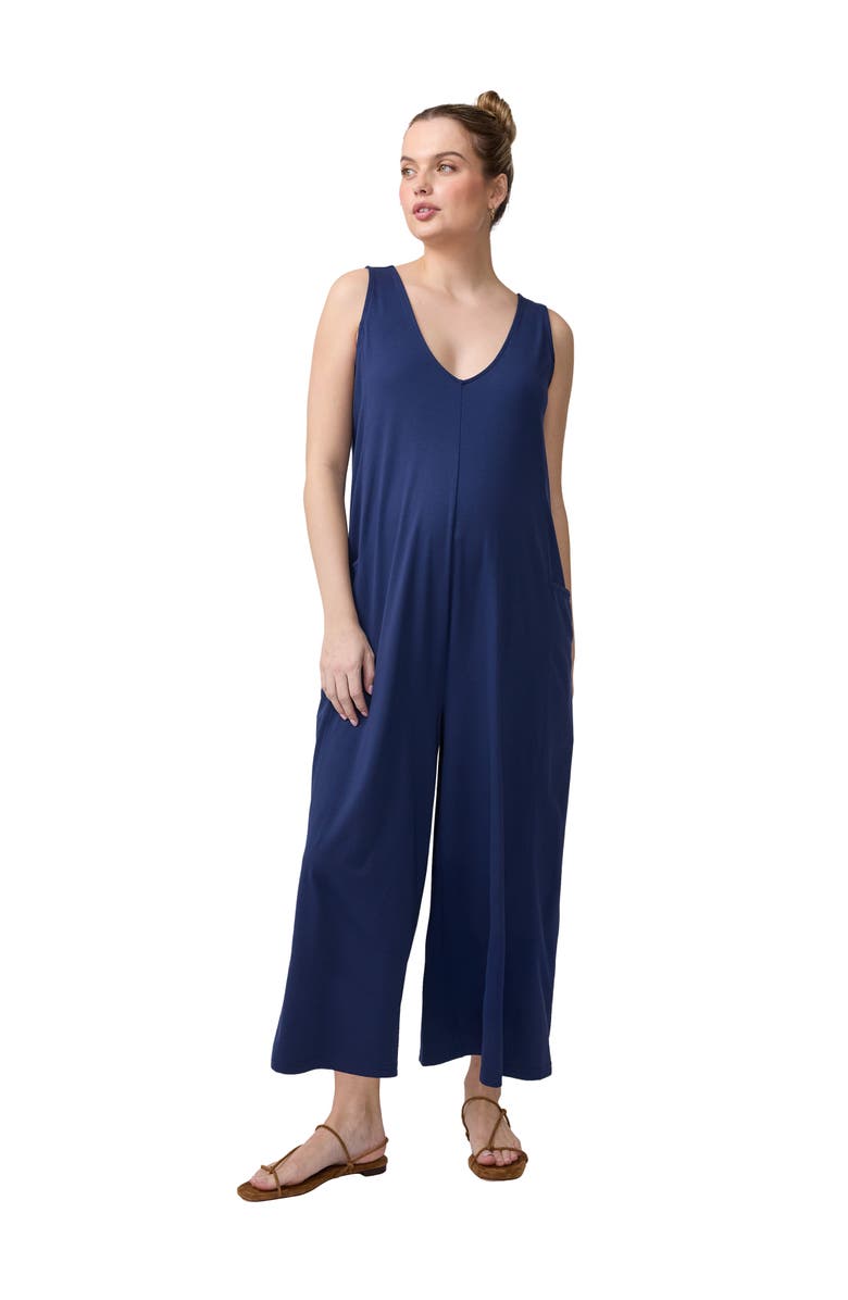 Ingrid & Isabel V-Neck Wide Leg Knit Jumpsuit, Main, color, Navy