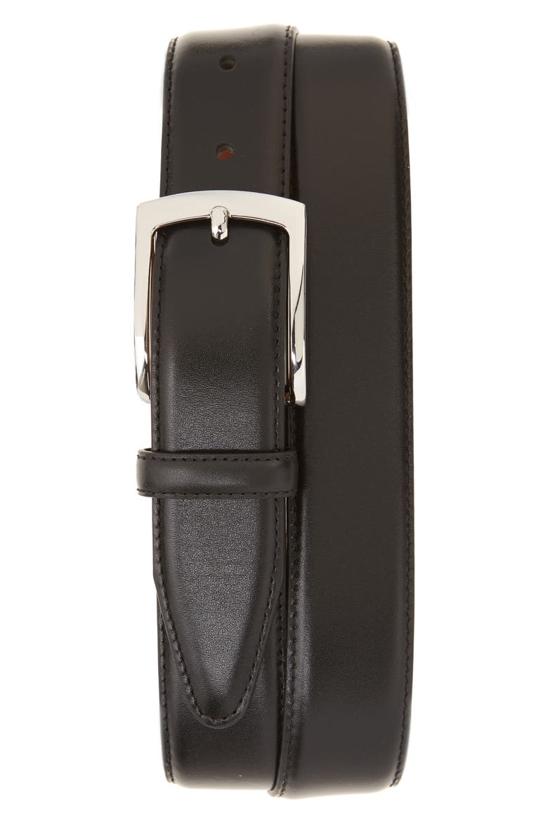 Feather Edge Leather Belt, Main, color, BLACK