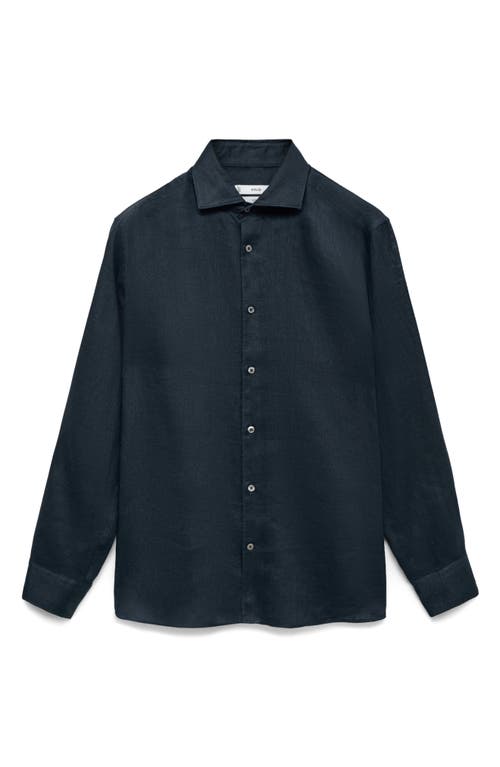 Mango Slim Fit Linen Button-up Shirt In Blue