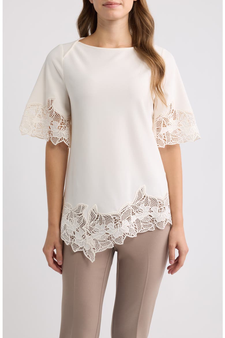 Lace Trim Asymmetrical Hem Top, Main, color, WHITE DOVE