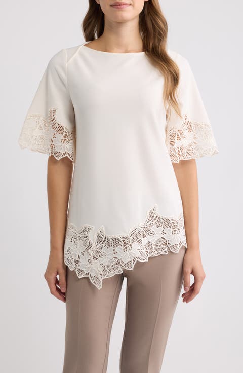 Lace Trim Asymmetrical Hem Top
