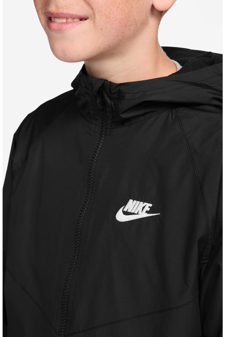 Kids' Windrunner Water Repellent Hooded Zip-Up Jacket, Alternate, color, 010 BLACK/BLACK/WHITE