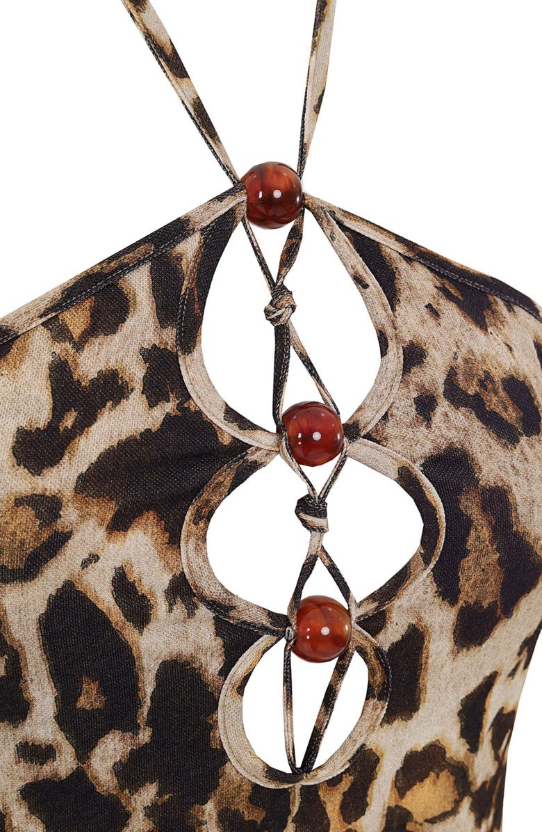 Agua Bendita Elise Print Keyhole Halter Cover-Up Maxi Dress, Alternate, color, Leopard