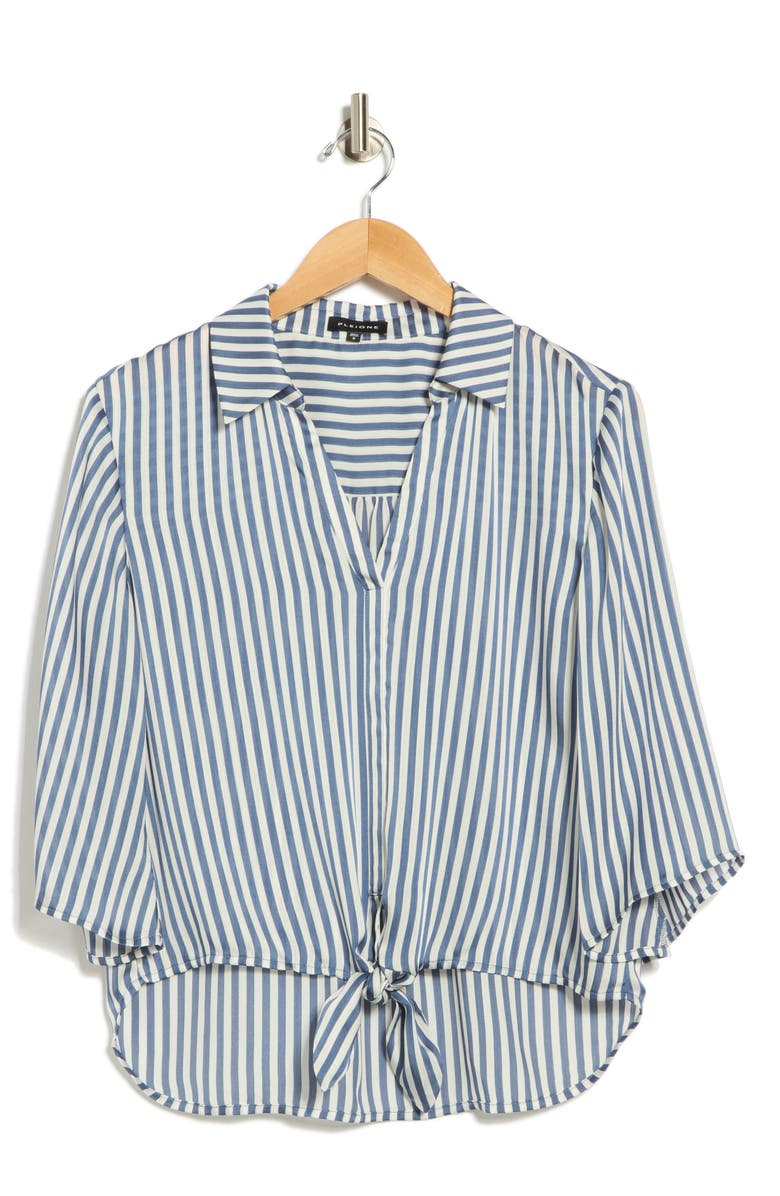 Pleione Print Tie Front Shirt, Alternate, color, Slate Cream Stripe