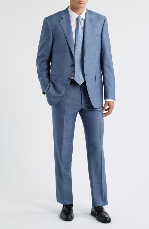 Siena Regular Fit Blue Mélange Super 130s Wool Suit