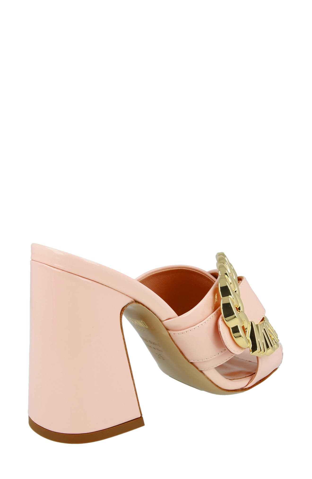Moschino Logo Buckle Sandal, Alternate, color, 