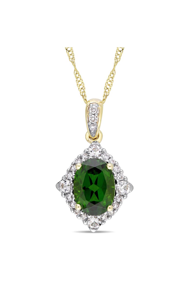 Chrome Diopside Vintage Halo Necklace 14k, Main, color, Chrome Diopside