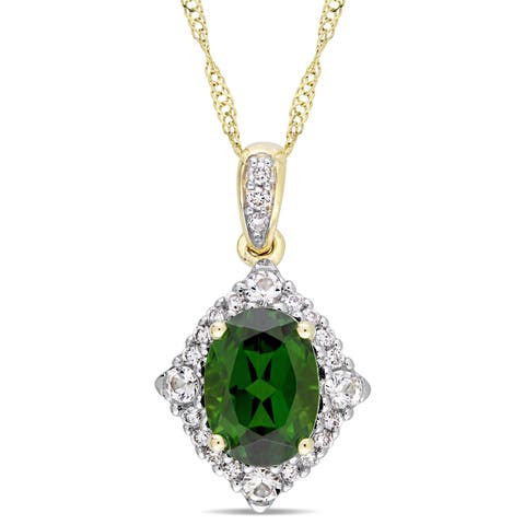 Chrome Diopside Vintage Halo Necklace 14k