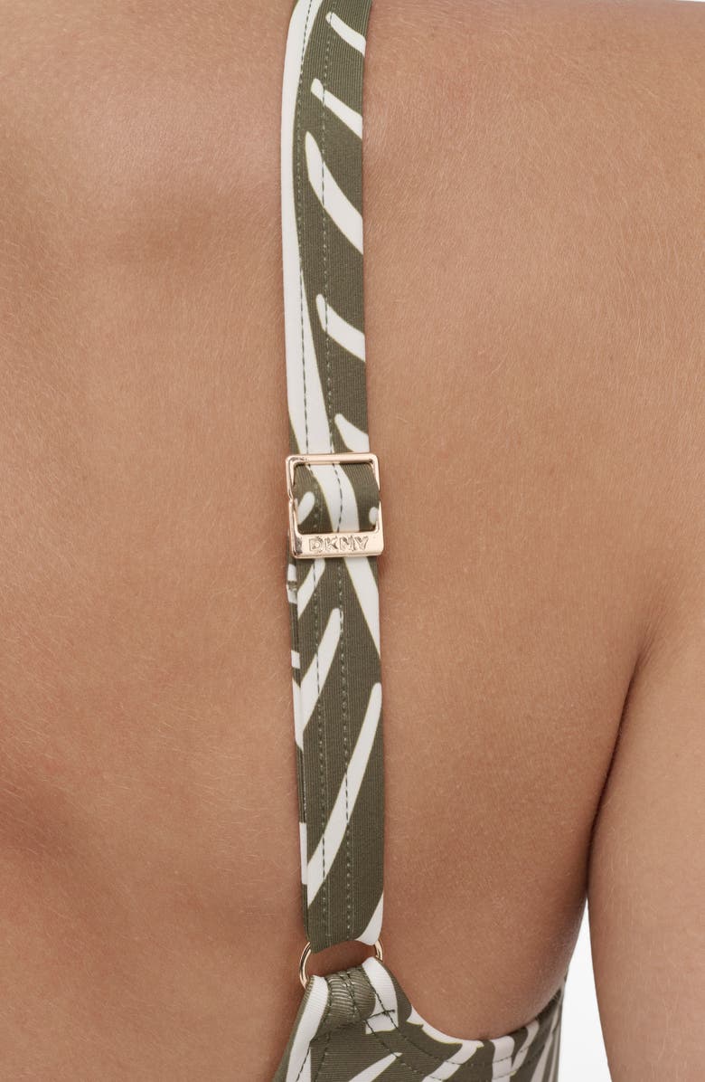 DKNY Surplice V-Neck One-Piece Swimsuit, Alternate, color, Jungle Palm