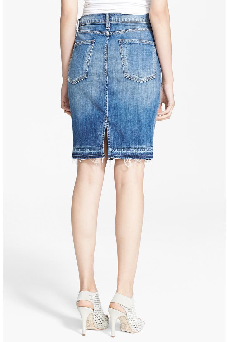 'The Stiletto' Denim Pencil Skirt, Alternate, color, JODIE DESTROY W/ RELEASED HEM
