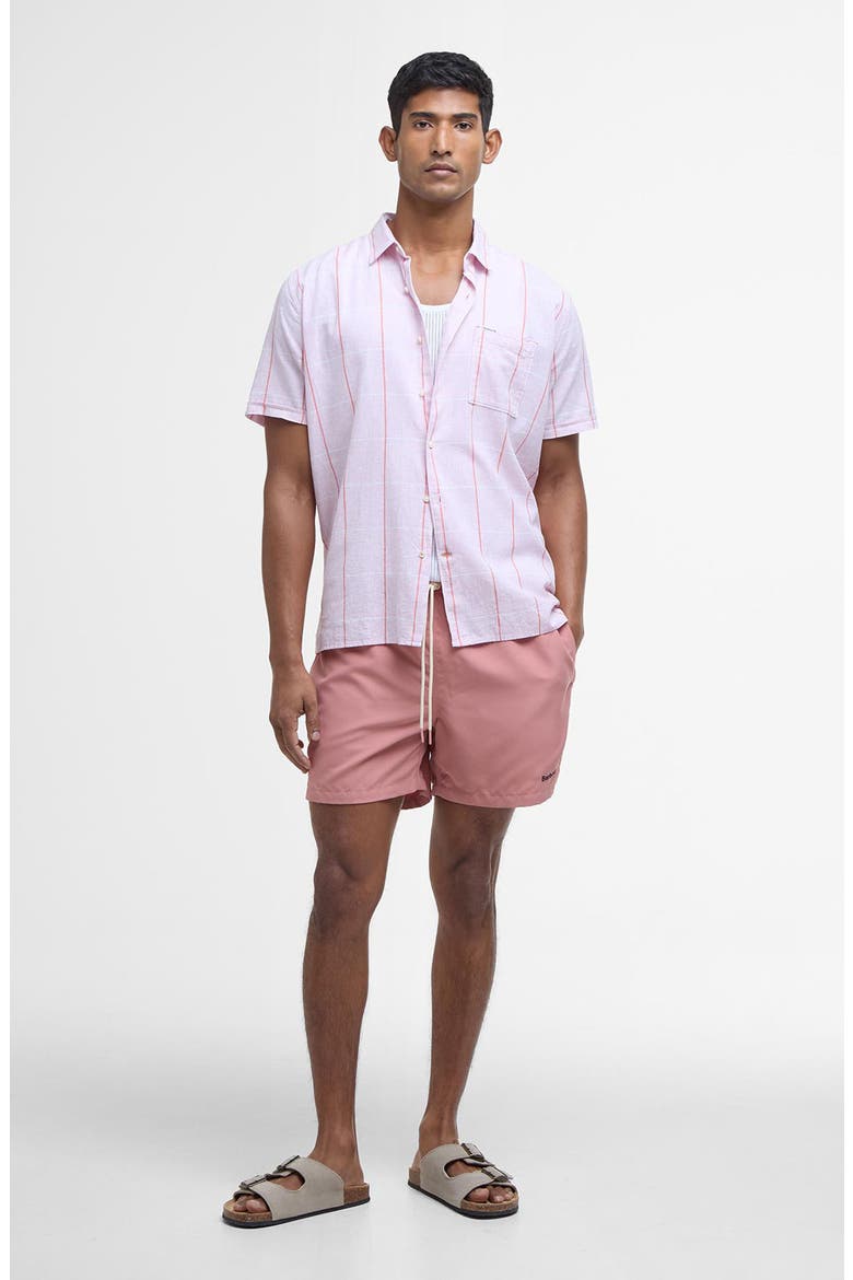 Staple Logo Swim Trunks, Alternate, color, PINK CLAY