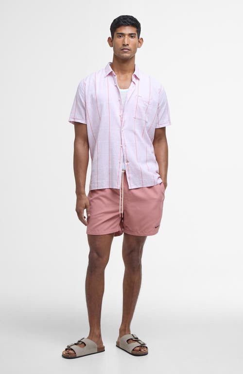 Barbour Staple Logo Swim Trunks In Pink Clay