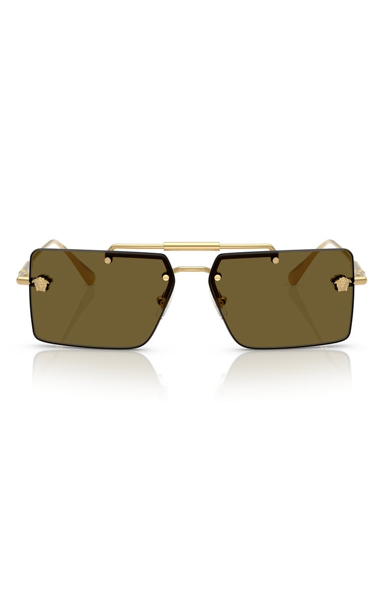 Versace 60mm Gradient Rectangular Sunglasses, Main, color, Gold / Dark Brown