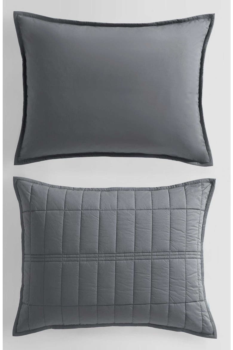 Washed Percale Quilt & Shams Set, Alternate, color, DARK GREY