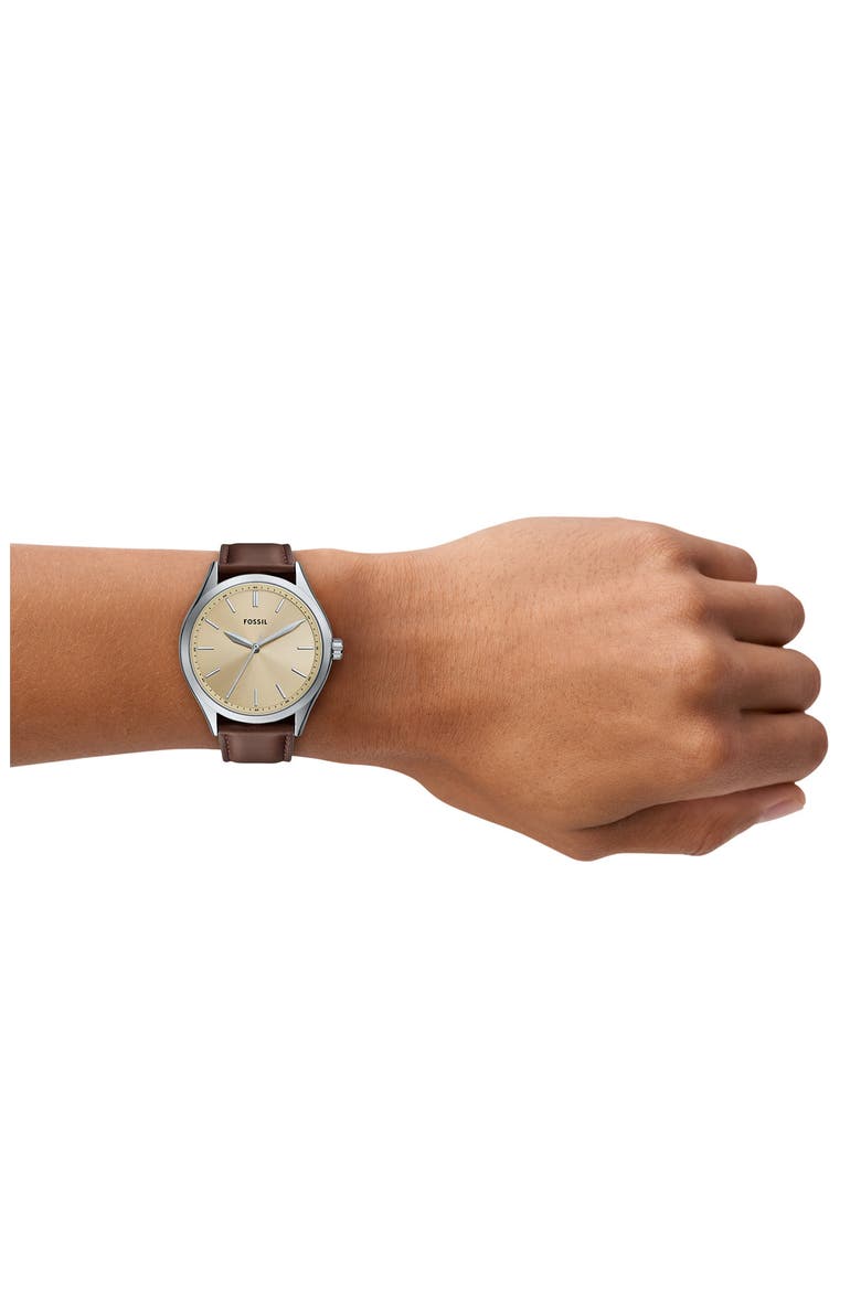 Fenmore Three-Hand Quartz Leather Strap Watch, 44mm, Alternate, color, BROWN