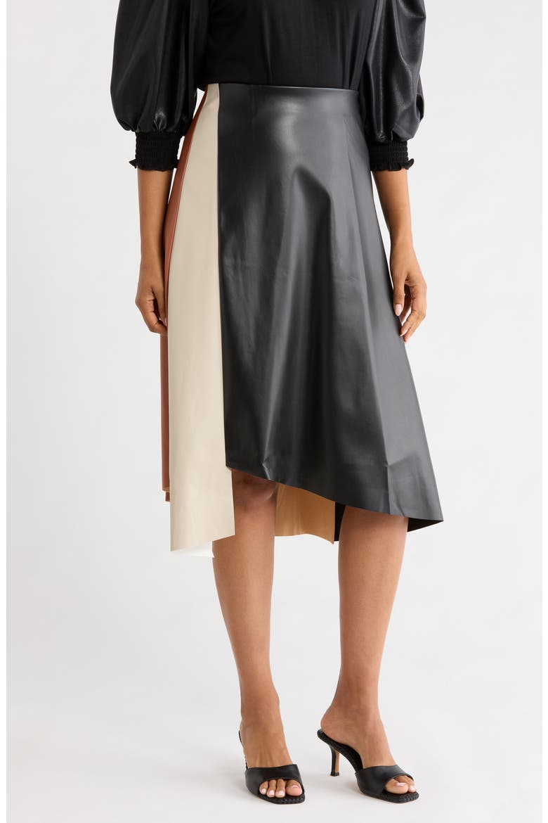Paneled Faux Leather Midi Skirt, Main, color, BLACK