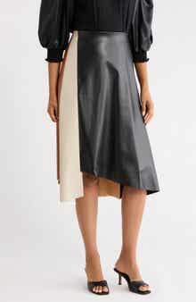 Paneled Faux Leather Midi Skirt