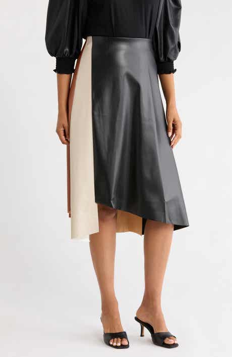Paneled Faux Leather Midi Skirt