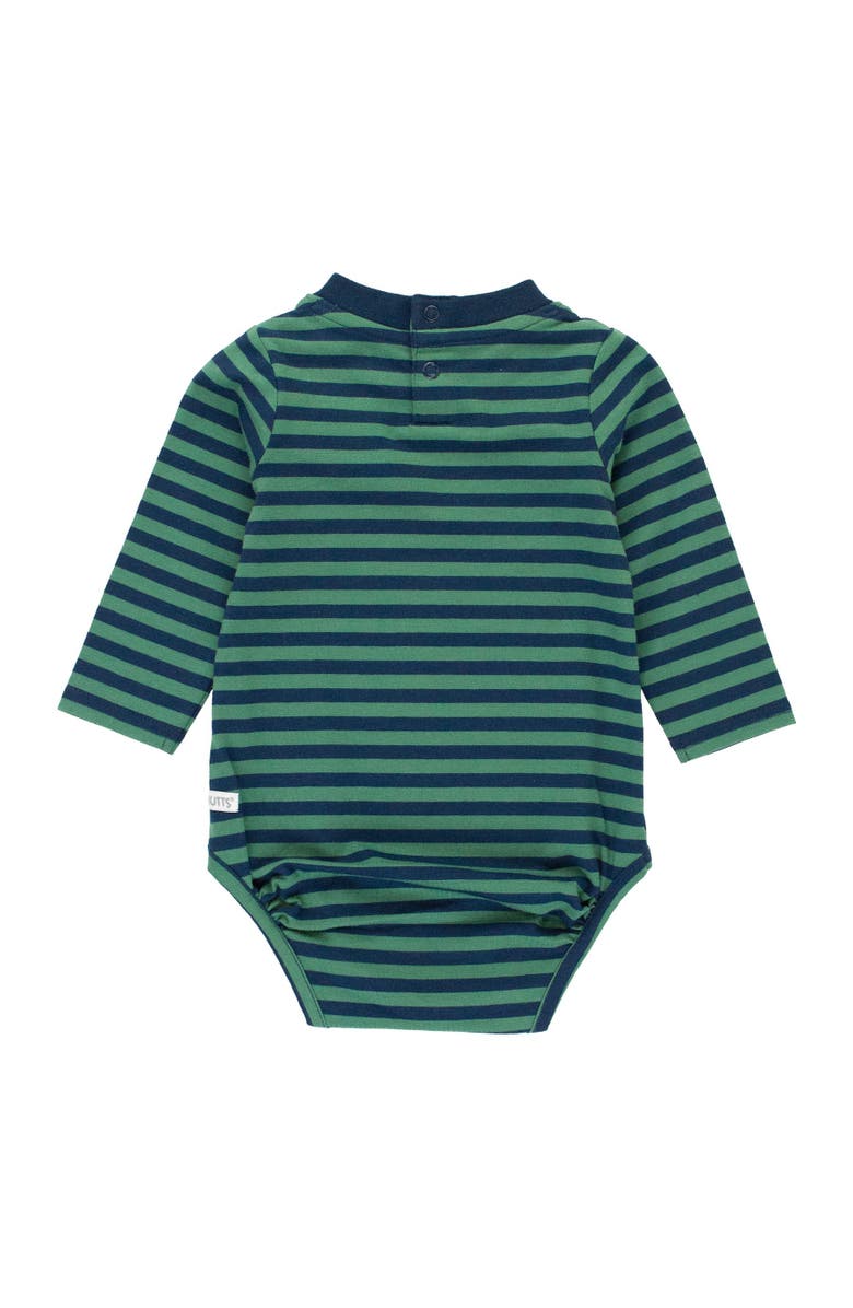 RuggedButts Baby Boys Crew Neck Pocket Bodysuit, Alternate, color, Fir Green & Navy Stripe